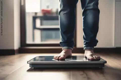 Mann wiegt sich auf Personenwage